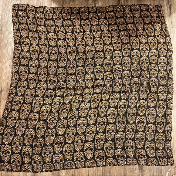 Zadig & Voltaire Large Silk Skull Square Scarf Black Gold 53x51 Goth Punk Dark - Picture 1 of 6